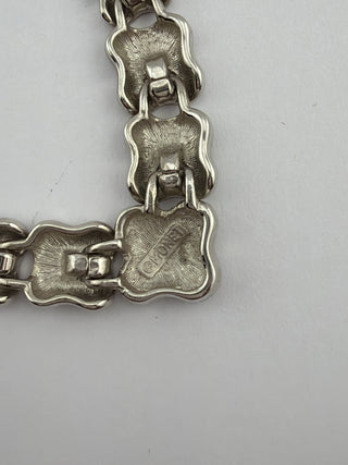Reserved Grace vintage Monet silver-tone articulated clover link necklace with signature hallmark on brushed metal