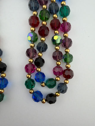 Reserved Grace vintage Napier multi-strand necklace with faceted jewel-toned crystal beads and gold-tone spacers.
