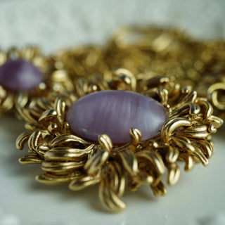 Reserved Grace vintage Oscar de la Renta gold-tone flower necklace and earring set with pink cabochon petals