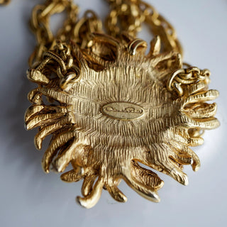 Reserved Grace vintage Oscar de la Renta gold tone necklace back view showing designer signature hallmark