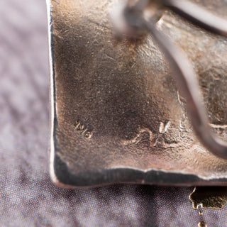 Reserved Grace sterling silver and gold abstract earring hallmark detail showing 9ct gold stamp