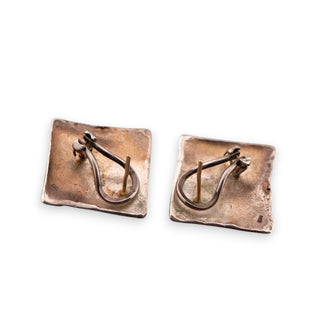 Reserved Grace sterling silver and 9ct gold abstract earrings with omega lever backs, back view