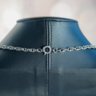 Reserved Grace vintage Crown Trifari silver tone necklace spring ring clasp detail on a black display bust