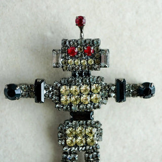 Reserved Grace Vintage Crystal Robot Brooch by Bettina Von Walhof -