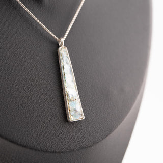 Reserved Grace vintage sterling silver vertical bar pendant with iridescent inlay on an 18-inch chain
