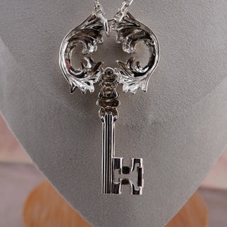 Reserved Grace vintage sterling silver Rococo key pendant with intricate scrollwork on an Italian 925 chain