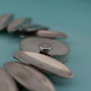 Reserved Grace vintage Taxco Mexican Modernist sterling silver link bracelet with polished convex oval links.