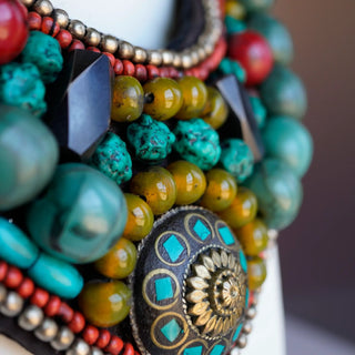 Reserved Grace Vintage Tibetan Hand Stitched Beaded Bib Necklace With Natural Stones - Necklaces Necklace