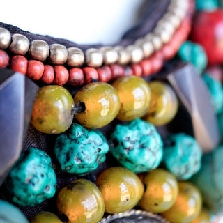 Reserved Grace Vintage Tibetan Hand Stitched Beaded Bib Necklace With Natural Stones - Necklaces Necklace