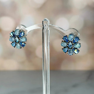 Reserved Grace Rare Signed Trifari Blue Aurora Floral Earrings - Earrings Earrings
