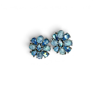 Reserved Grace Rare Signed Trifari Blue Aurora Floral Earrings - Earrings Earrings