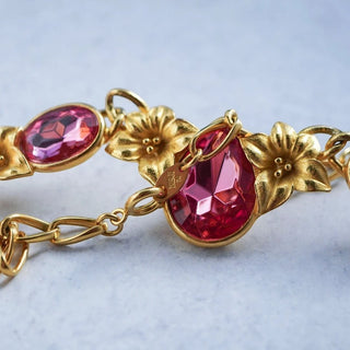 Reserved Grace vintage Trifari Kunio Matsumoto necklace with pink crystals and gold-tone floral metal links