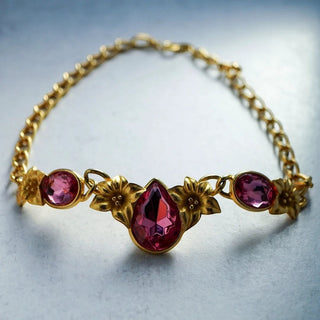 Reserved Grace vintage Trifari Kunio Matsumoto gold-tone statement necklace with pink crystals and floral accents.