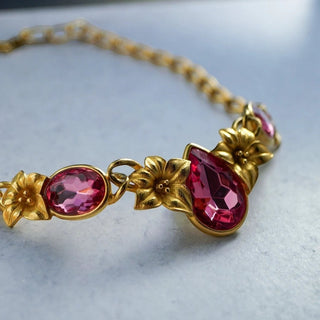 Reserved Grace vintage Trifari Kunio Matsumoto gold-tone statement necklace with pink crystal floral accents