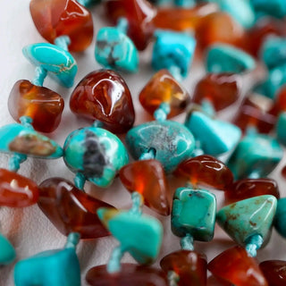 Reserved Grace vintage 8-strand necklace featuring natural turquoise and carnelian chip beads on blue thread