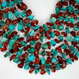 Reserved Grace vintage 8-strand necklace featuring turquoise and carnelian chip beads knotted on blue thread