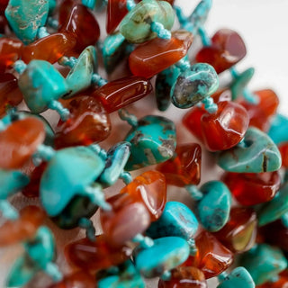 Reserved Grace vintage 8-strand necklace featuring turquoise and carnelian chip beads on blue thread