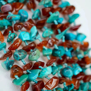 Reserved Grace vintage 8-strand turquoise and carnelian chip bead necklace with blue thread knotting