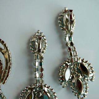 Reserved Grace vintage 1970s emerald glass cabochon and rhinestone earring set with silver-tone metal backings