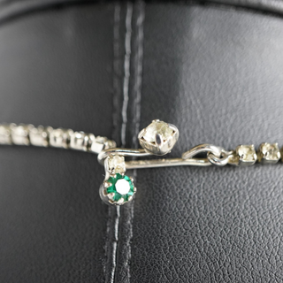 Reserved Grace vintage 1970s necklace clasp detail with emerald green glass cabochon and sparkling rhinestone accents