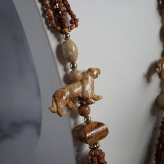 Reserved Grace Vintage Multi Strand Picture Jasper And Picasso Marble Animal Pendant Necklace - Necklaces Necklace