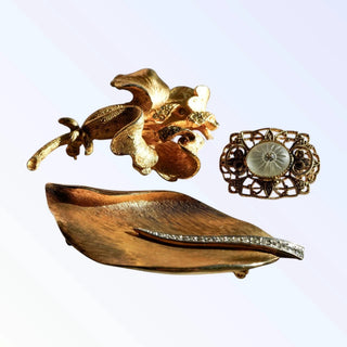 Reserved Grace Vintage Mixed Lot Gold Tone Leaf Brooches And Pins Mid Century Collection - Brooches & Lapel Pins Brooch Lot