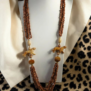 Reserved Grace Vintage Multi Strand Picture Jasper And Picasso Marble Animal Pendant Necklace - Necklaces Necklace