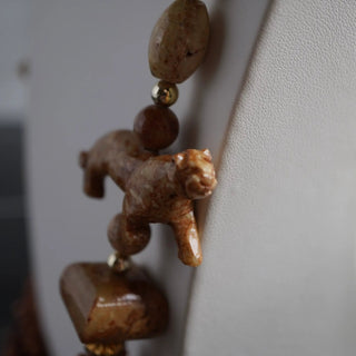 Reserved Grace Vintage Multi Strand Picture Jasper And Picasso Marble Animal Pendant Necklace - Necklaces Necklace