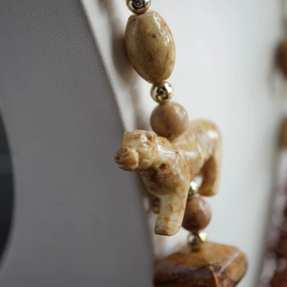 Reserved Grace Vintage Multi Strand Picture Jasper And Picasso Marble Animal Pendant Necklace - Necklaces Necklace