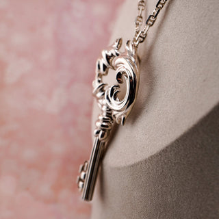 Reserved Grace vintage sterling silver Rococo key pendant with ornate scrollwork on an Italian 925 chain