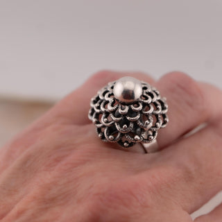 Reserved Grace vintage sterling silver dome ring by E. Granit & Co Design with intricate filigree detailing