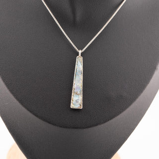 Reserved Grace vintage sterling silver pendant with iridescent shell inlay on an 18-inch box chain necklace.