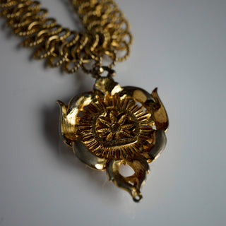 Rare Nettie Rosenstein Signed Coiled Gold Necklace with Medallion Pendant – 15”