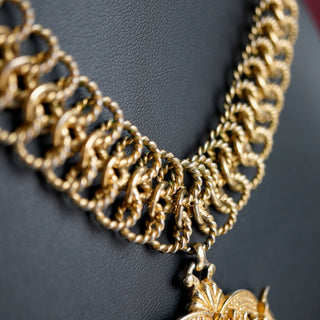 Rare Nettie Rosenstein Signed Coiled Gold Necklace with Medallion Pendant – 15”