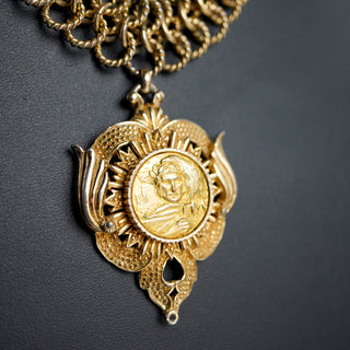 Rare Nettie Rosenstein Signed Coiled Gold Necklace with Medallion Pendant – 15”