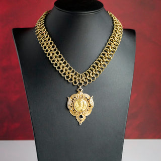 Rare Nettie Rosenstein Signed Coiled Gold Necklace with Medallion Pendant – 15”