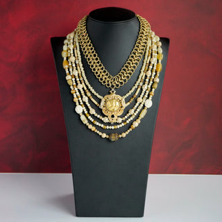 Rare Nettie Rosenstein Signed Coiled Gold Necklace with Medallion Pendant – 15”