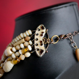 Vintage Multi-Strand Glass Bead Necklace – Gold Tone & Neutral Hues