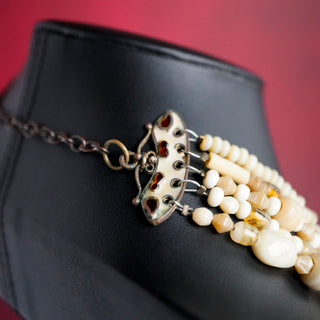 Vintage Multi-Strand Glass Bead Necklace – Gold Tone & Neutral Hues