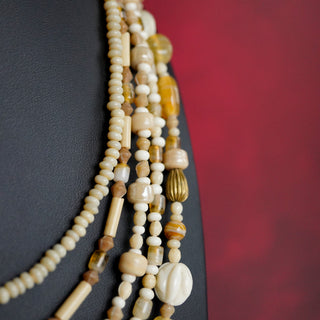 Vintage Multi-Strand Glass Bead Necklace – Gold Tone & Neutral Hues