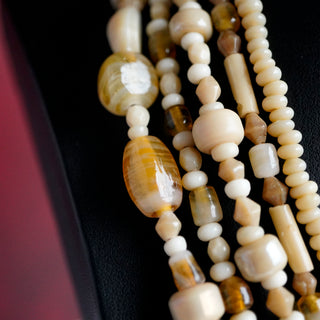 Vintage Multi-Strand Glass Bead Necklace – Gold Tone & Neutral Hues