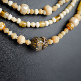 Vintage Multi-Strand Glass Bead Necklace – Gold Tone & Neutral Hues