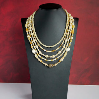 Vintage Multi-Strand Glass Bead Necklace – Gold Tone & Neutral Hues