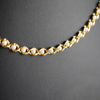 Vintage Monet Pearl Chain Choker Necklace – Gold Tone, 16” Classic Elegance, As Seen in Our Video