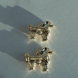 Vintage Brooch Pair Tiny Gold Tone French Poodle Design and Faux Pearls