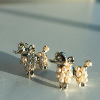 Vintage Brooch Pair Tiny Gold Tone French Poodle Design and Faux Pearls