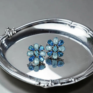 Reserved Grace Rare Signed Trifari Blue Aurora Floral Earrings - Earrings Earrings