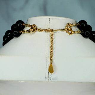 Reserved Grace Large Ornate Goldtone Dragon Necklace with Black Beads and Statement Design - Necklaces
