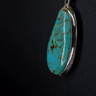 Reserved Grace Sterling Silver Kingman Turquoise Teardrop Pendant Necklace - 20" - Necklaces Pendant