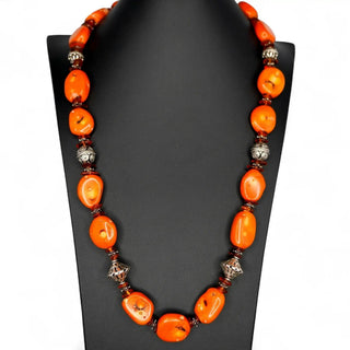 Reserved Grace Landinho Vintage Amber Necklace with Cognac Faceted Beads and Sterling Silver Accents - 18" - Necklaces